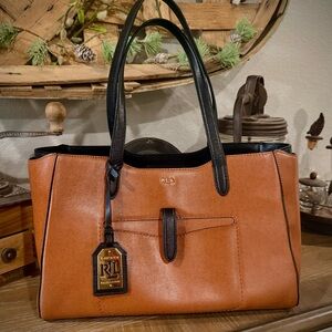 Ralph Lauren Brown and Black Leather Tote